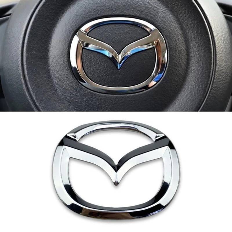 DADYM 1 Psc Emblem Schwarz für Mazda 3 6 CX-3 CX-5 CX-9,4.5cm X 5.7cm Emblem Logo Aufkleber für Lenkrad Zubehör/Motorhaube Vorne und Hinten und Kofferraum Logo Key Remote Control Emblem,Silver von DADYM