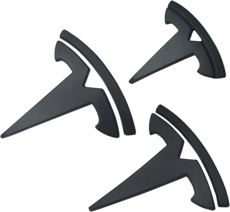 DADYM 3 Psc Emblem Schwarz für Tesla Model 3,Emblem Logo Aufkleber für Lenkrad Zubehör/Motorhaube Vorne und Hinten und Kofferraum Logo Key Remote Control Emblem,Black von DADYM