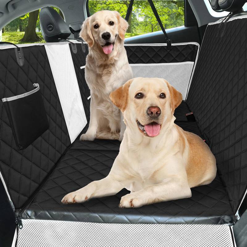 DAISTERN Hundedecke Auto Rückbank mit Harter Unterseite, Hundematte Auto mit 8-lagiges Verbessertes Material Multifunktionales Stauraum-Design Wasserdicht Kratzfest rutschfest, Einfach zu Reinigen von DAISTERN