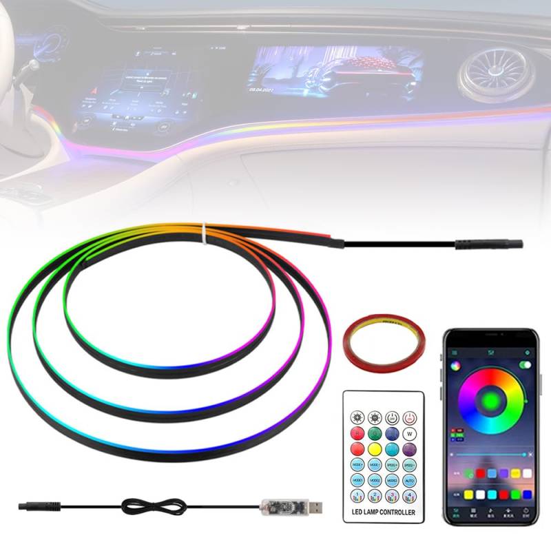 DAJASD LED Innenbeleuchtung, 110+35 cm RGB Ambientebeleuchtung Strip, 64 Farben, 3 Kontrollmethoden, Acryl Faseroptikstreifen, Auto Ambientebeleuchtung, USB-Neonlicht Musiklichtleiste 5-12V von DAJASD