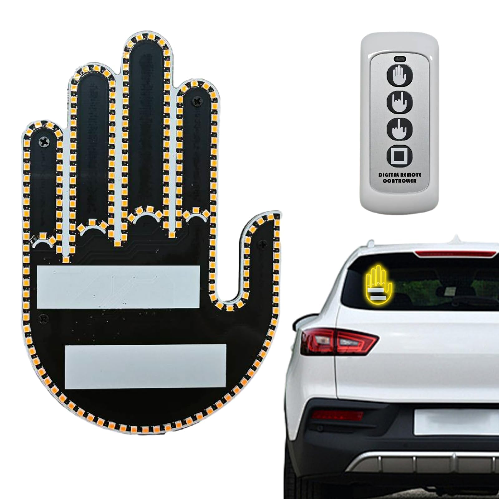 Lustige Auto Finger Licht, Finger Lampe Car mit Fernbedienung, Interaktives LED Auto Finger mit 3 Gesten für Männer Frauen (Gelb) von DALAETUS