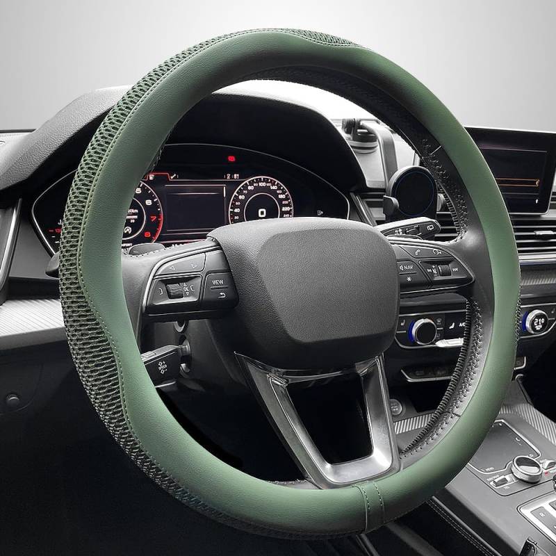 DALIUZEHUI Lenkradbezug für Dacia Sandero Stepway 3rd GEN 2nd, Lenkradabdeckung Auto Leder Lenkradbezug rutschfest Steering Wheel Zubehör,Green von DALIUZEHUI