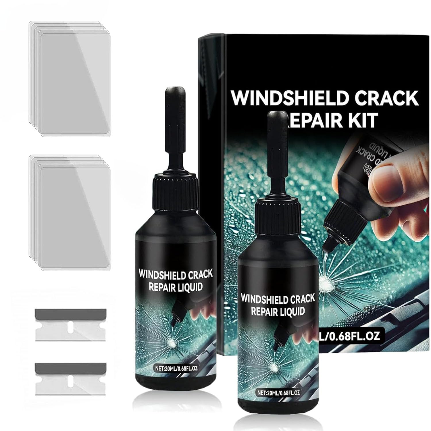 Steinschlag Reparaturset Windschutzscheibe, 2 Stück Windschutzscheibe Reparaturset, Windshield Crack Repair Formula, Cracks Gone Glass Repair Kit, Zur Reparatur Langer Rissen, Löchern, Rissen (A) von DAMIGHT