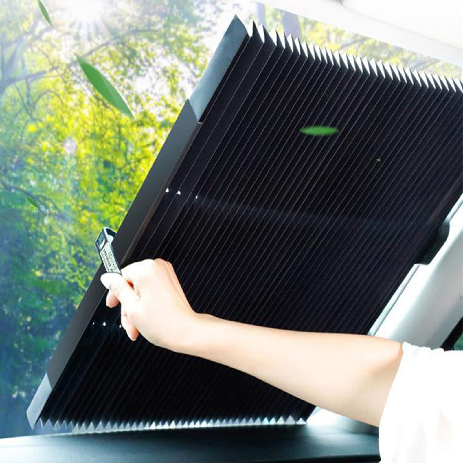 Auto-Windschutzscheiben Sonnenschutz,Automatische Einziehbare Sonnenblende,Akkordeon-Typ Saugnapf Sun Shades Rollos für Auto Frontscheibe und Heckscheibe Versenkbare Visor (46×120cm/18×47.2in) von DANEXT