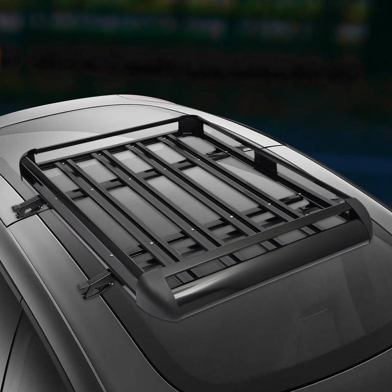 DAOHHFO Universal Dachgepäckträger Aus Aluminium Schwarz 127×97CM Aluminium Auto Dach Träger Fracht Korb Max Tragfähigkeit 68KG Auto Dachträger für mit Eingebauten Gepäckträgern SUV von DAOHHFO