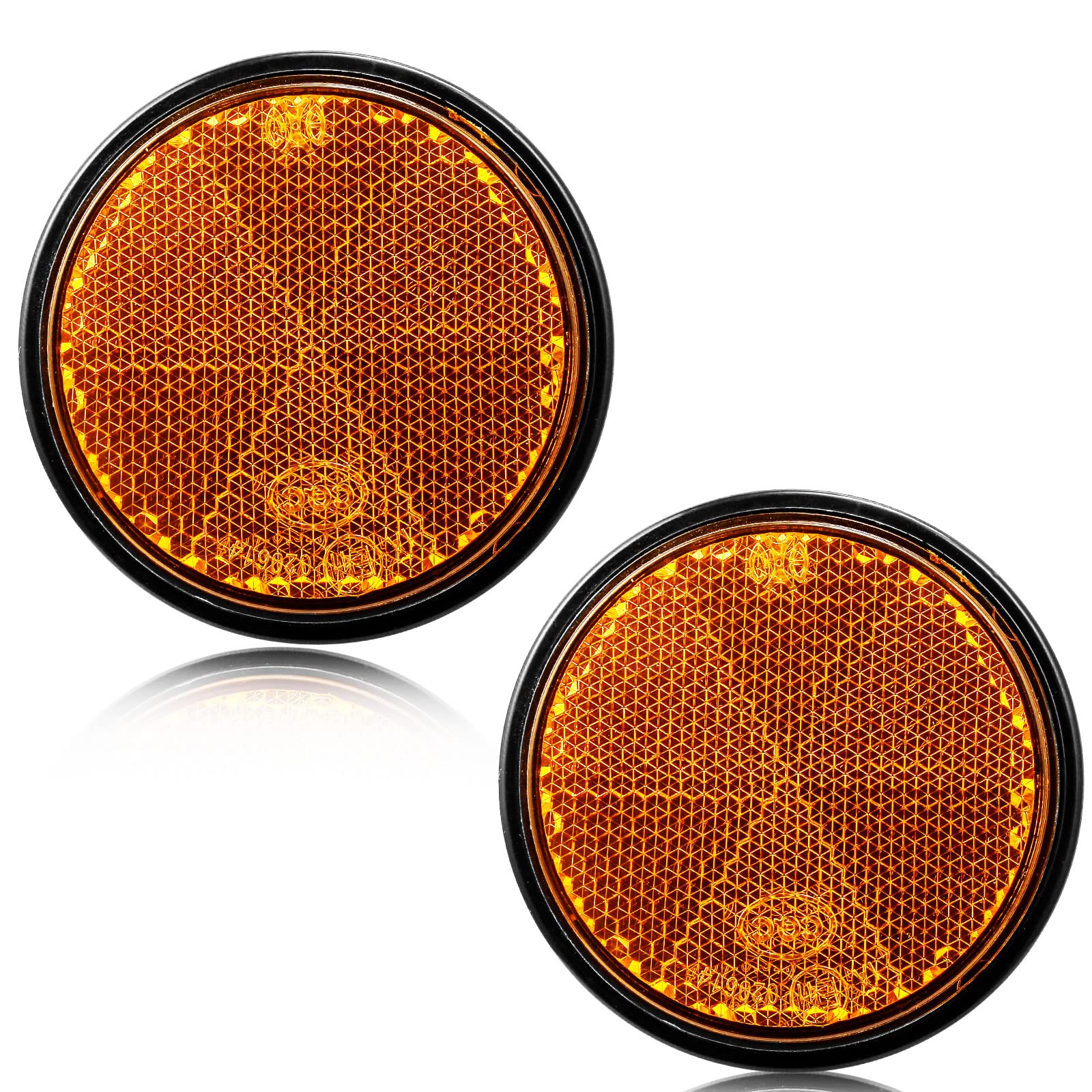 DARKGUARD 2xAnhänge Runde Reflektoren Orange Ankleben Selbstklebend Ø60 mm E9-Prüfzeicen, Anhänger Rund Katzenauge Reflektoren Selbstklebend für KFZ Traktor Wohnwagen RV (Orange-Runde-Ankleben-2Stück) DARKGUARD 2xAnhänge Runde Reflektoren Orange Ankleben Selbstklebend Ø60 mm E9-Prüfzeicen, Anhänger Rund Katzenauge Reflektoren Selbstklebend für KFZ Traktor Wohnwagen RV (Orange-Runde-Ankleben-2Stück) von DARKGUARD