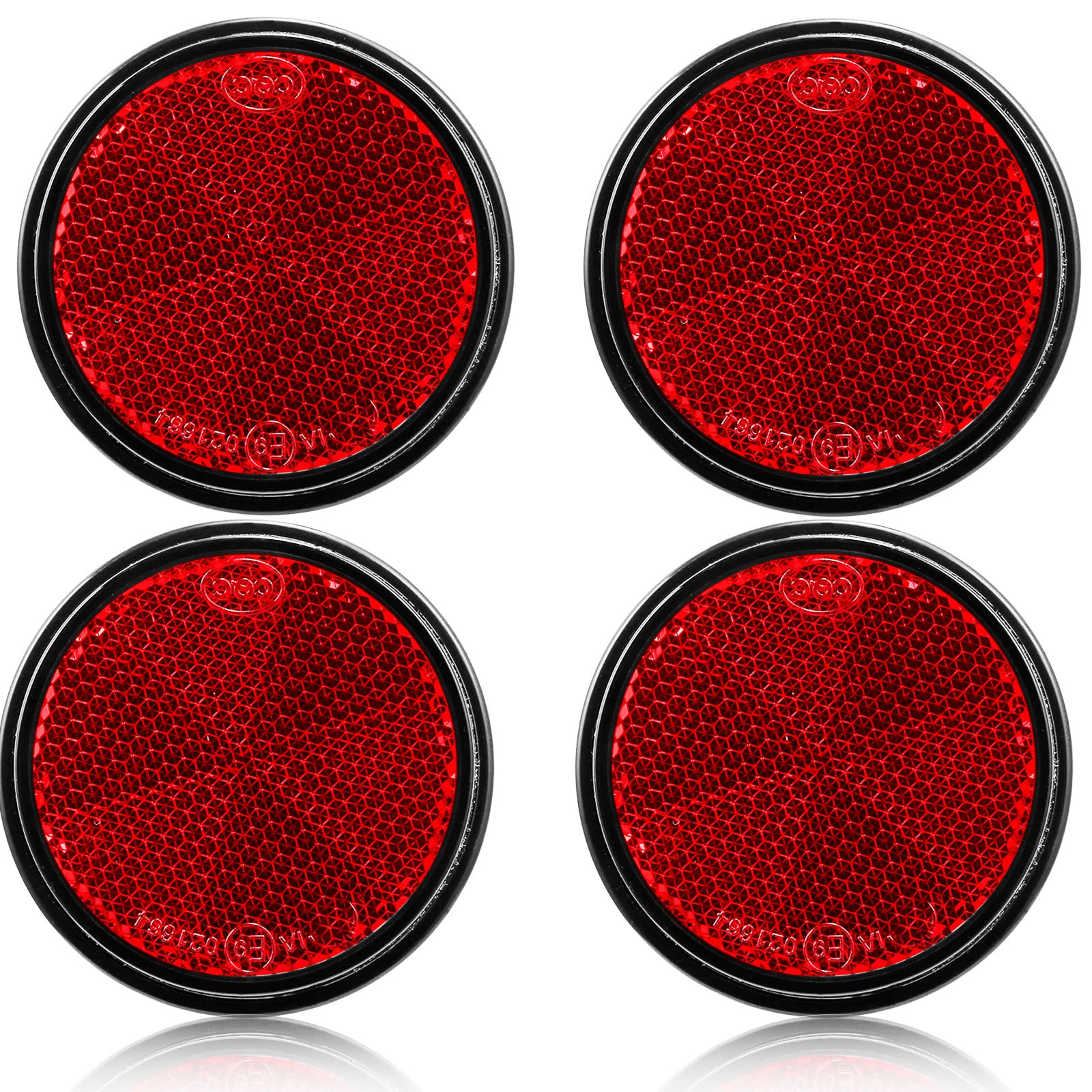 DARKGUARD 4xAnhänge Runde Reflektoren Rot Ankleben Selbstklebend Ø60 mm E9-Prüfzeichen, Anhänger Rund Katzenauge Reflektoren Selbstklebend für Hänger Traktor Caravan LKW RV (Rot-Runde-Ankleben-4Stück) von DARKGUARD