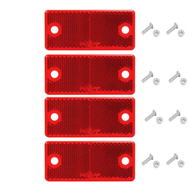 DARKGUARD Rechteckige Reflektoren Anschrauben,Rot Rear Eckige Reflektor Anschrauben Rückstrahler für Traktor Streuscheibe Anhänger Katzenauge,E9-Prüfzeichen 90x40x8mm (Rot- Eckige-Anschrauben-4Stück) von DARKGUARD