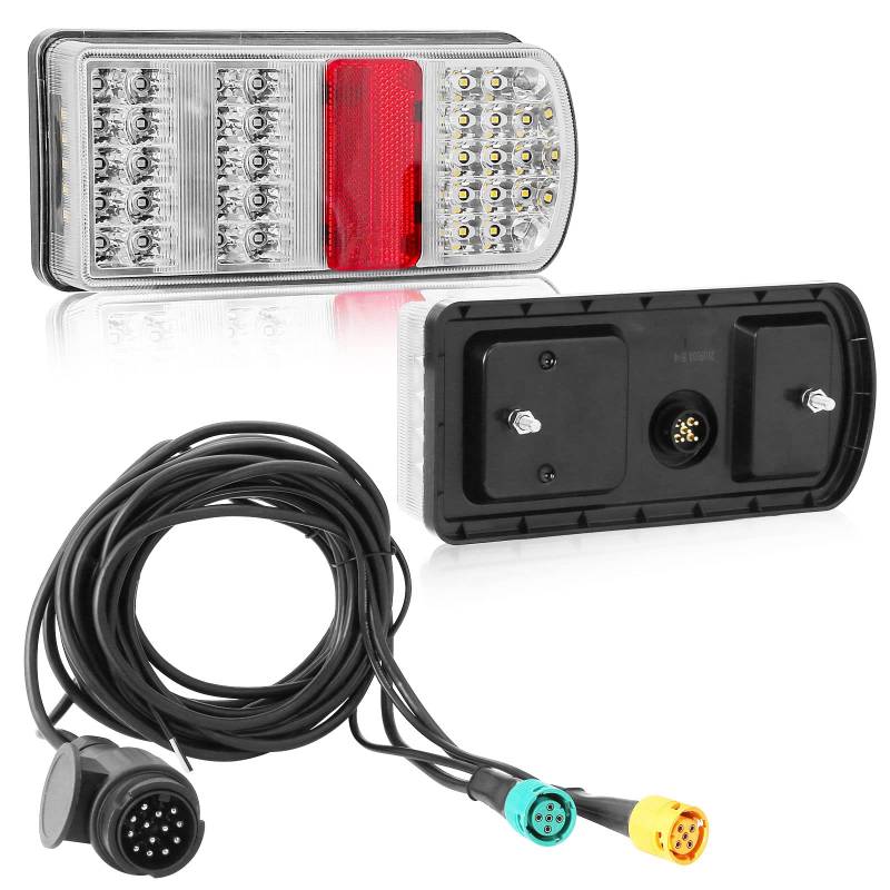 DARKGUARD Rückleuchten Anhänger Satz Led 12v,Rücklicht Heckleuchten Anhänger Led Verkabelt mit 13 poligem Stecker - 5,2m Kabel- 2x 5poliger Bajonettverbindung E4 Prüfzeichen 7Funktion Wasserdicht von DARKGUARD