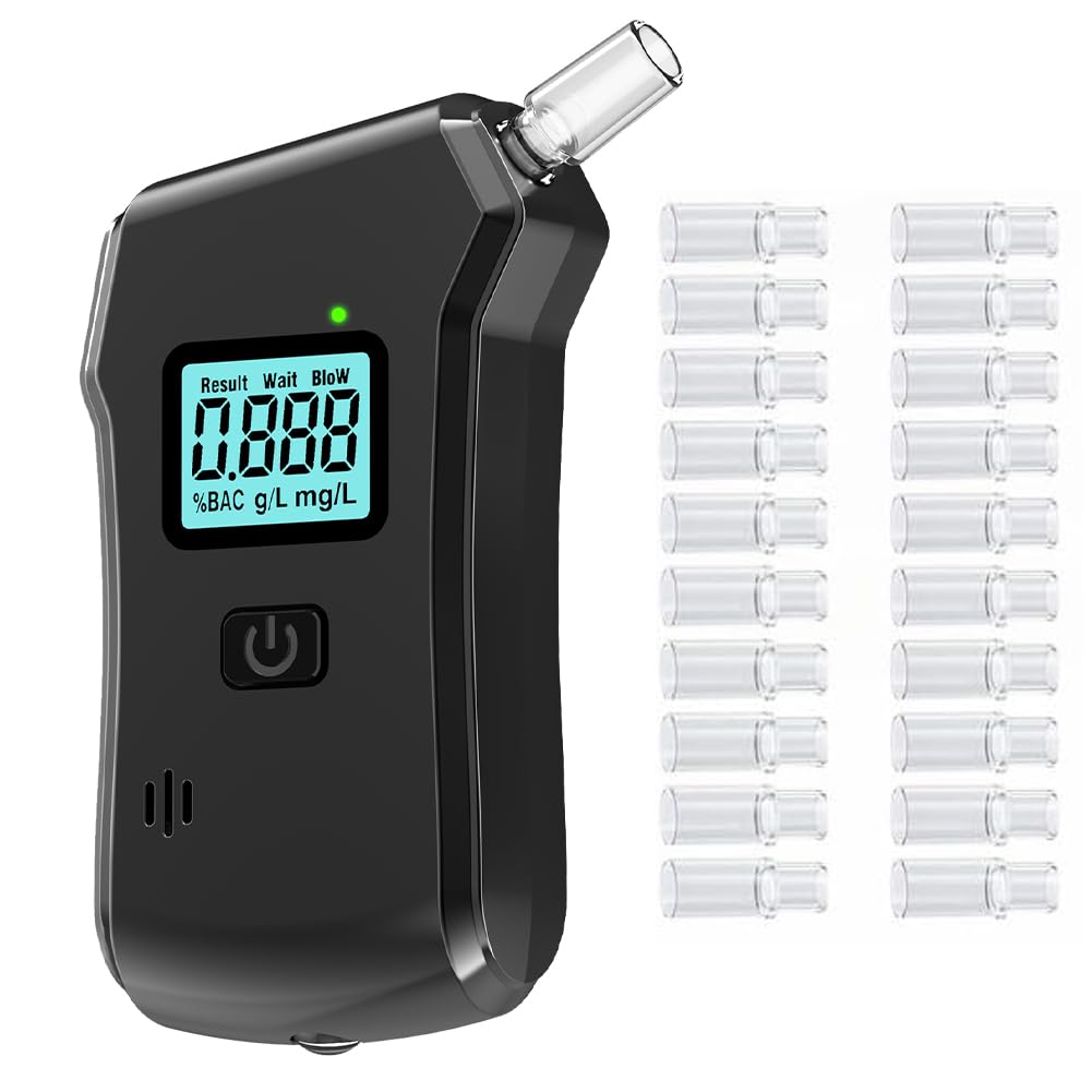 DASIAUTOEM Alkoholtester, Polizeigenau mit Digitalem Farbigem LCD-Anzeige, Atemalkoholtestgerät, Polizeigenauer Alkoholtester mit 20 Mundstücken, für den privaten und professionellen Einsatz zu Hause von DASIAUTOEM