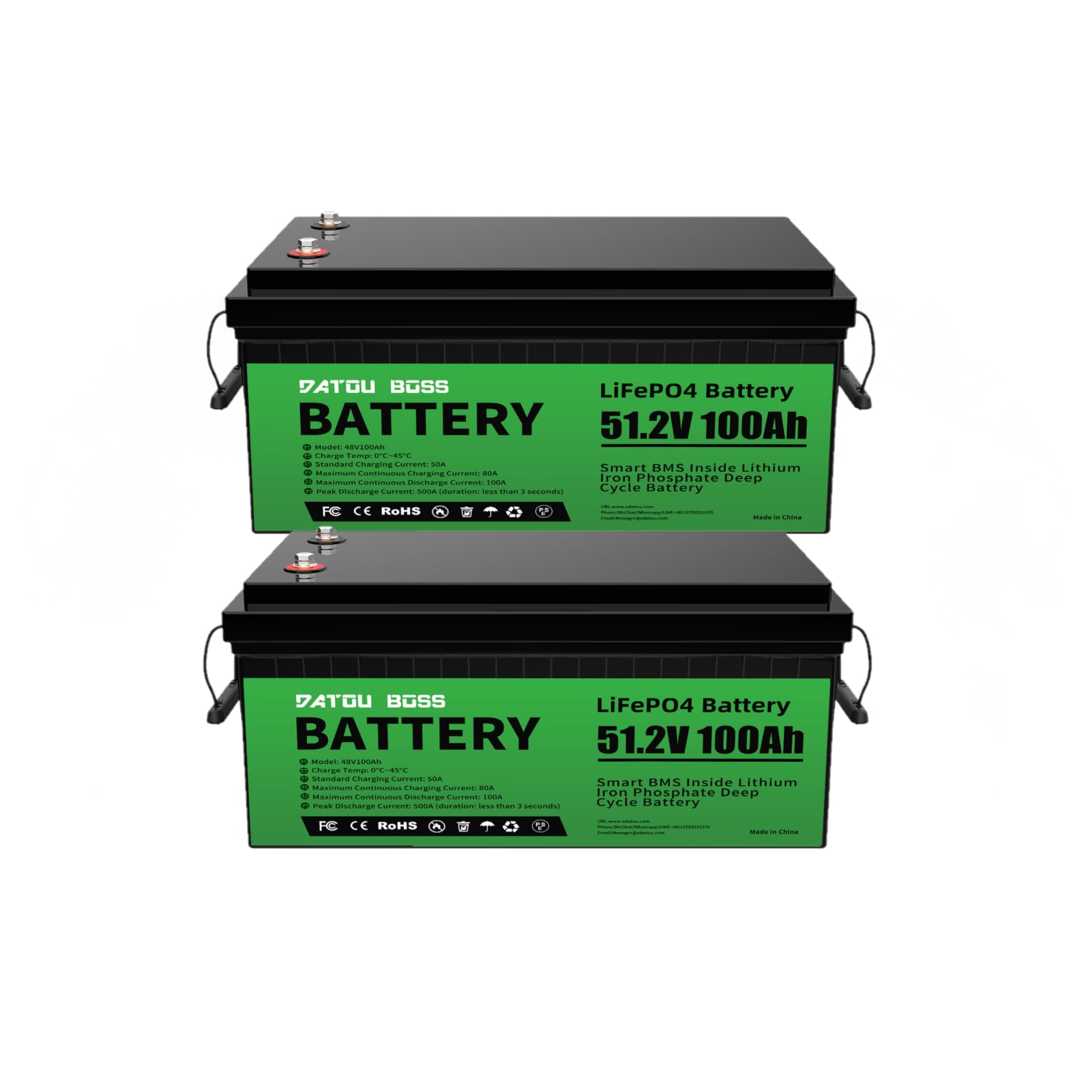 DATOUBOSS 2 * 48V 100Ah LiFePO4 Batterie 100A BMS 15000+Zyklen Deep Cycle Lithium Akku MAX 5120W Leistung Unterstützung in Serie/Parallelschaltung.Perfekt für Solaranlagen,Wohnmobile,Boot（2PCS) von DATOUBOSS