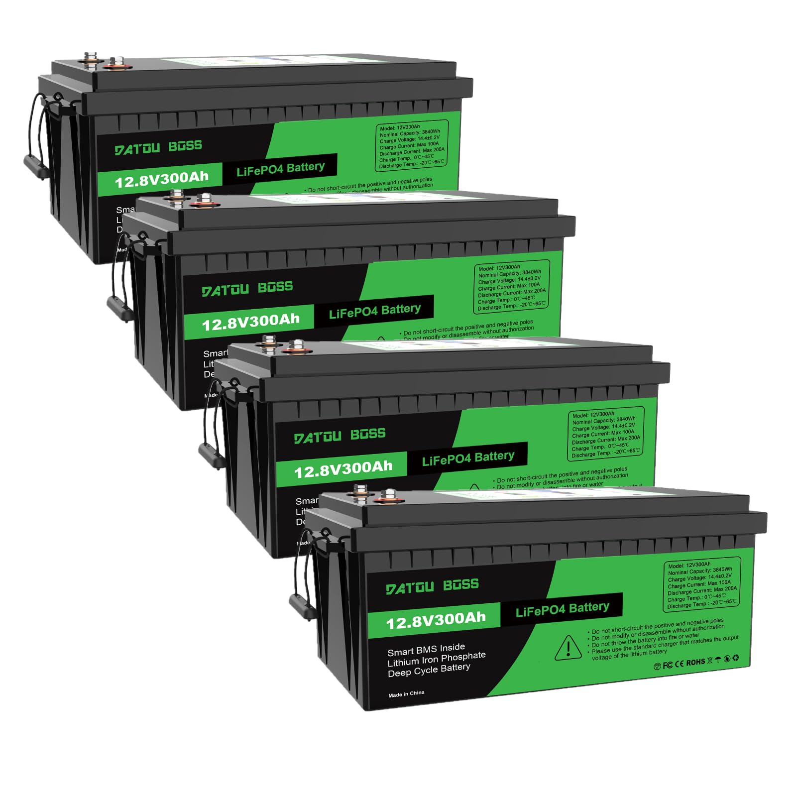 DATOUBOSS 4 * 12V 300Ah LiFePO4 Batterie Integriertes 200A BMS 15000+Zyklen Deep Cycle Lithium Akku MAX 3840W Leistung Unterstützung in Serie/Parallelschaltung,Perfekt für Solar, Wohnmobil, Off-Grid DATOUBOSS 4 * 12V 300Ah LiFePO4 Batterie Integriertes 200A BMS 15000+Zyklen Deep Cycle Lithium Akku MAX 3840W Leistung Unterstützung in Serie/Parallelschaltung,Perfekt für Solar, Wohnmobil, Off-Grid von DATOUBOSS