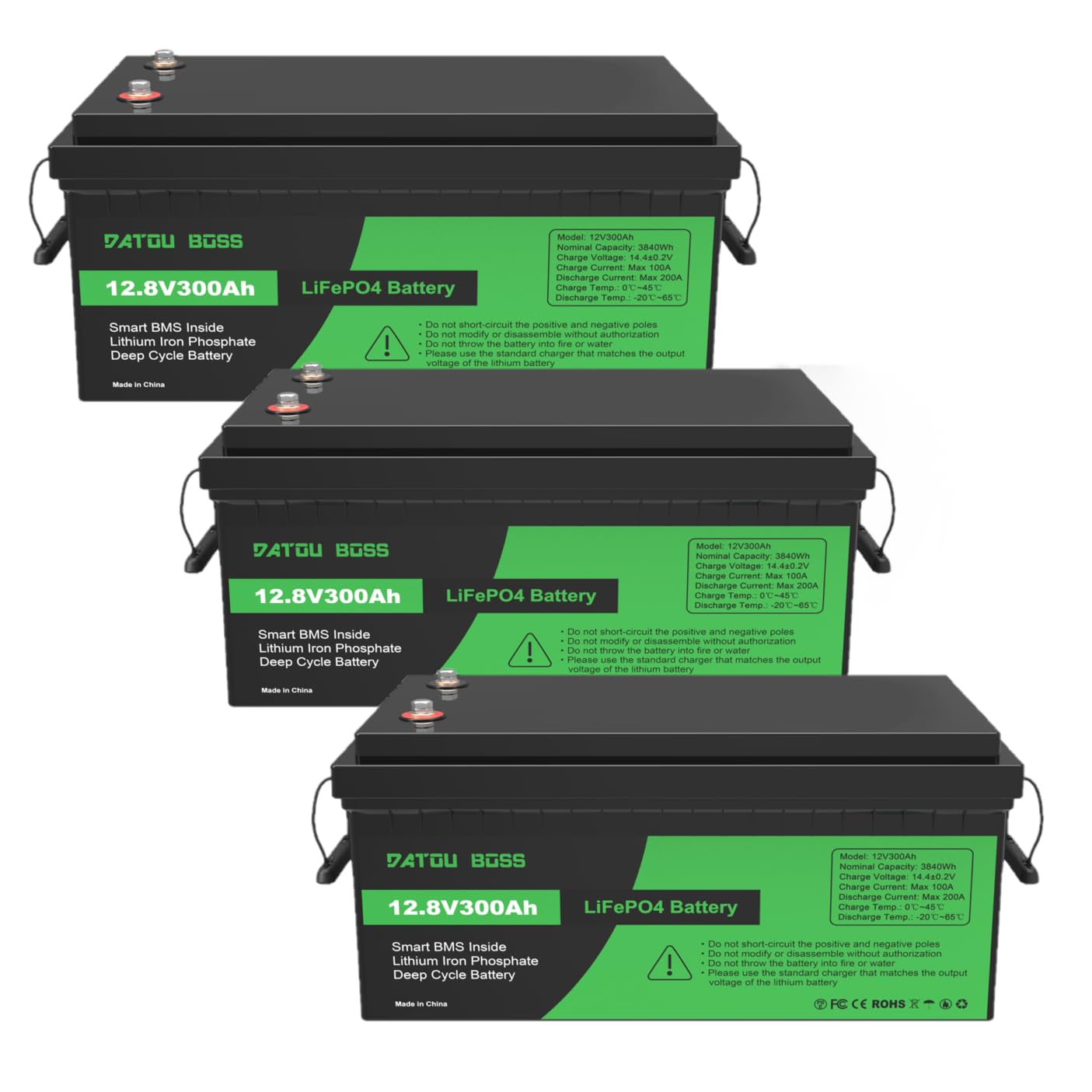 DATOUBOSS 3 * 12V 300Ah LiFePO4 Batterie Integriertes 200A BMS 15000+Zyklen Deep Cycle Lithium Akku MAX 3840W Leistung Unterstützung in Serie/Parallelschaltung,Perfekt für Solar, Wohnmobil, Off-Grid von DATOUBOSS