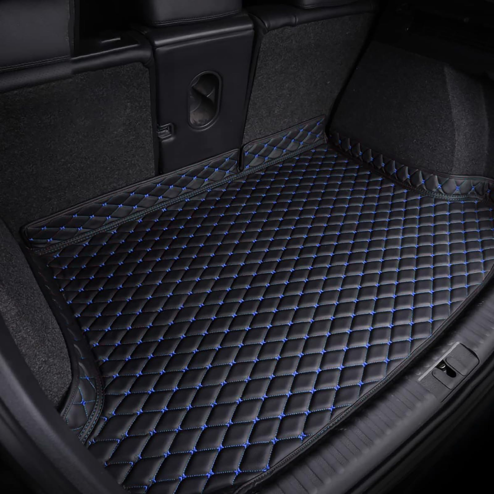 Auto Leder Kofferraummatten für Jaguar F-Type Coupe 2013-2021, Kofferraumwanne Teppich Wasserdicht Kratzfest Cargo Schutzmatte Innenraum ZubehöR,E/Black-Blue Auto Leder Kofferraummatten für Jaguar F-Type Coupe 2013-2021, Kofferraumwanne Teppich Wasserdicht Kratzfest Cargo Schutzmatte Innenraum ZubehöR,E/Black-Blue von DAWSERF