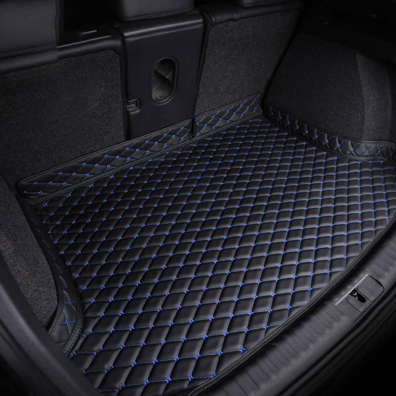 Auto Leder Kofferraummatten für Jaguar F-Type Coupe 2013-2021, Kofferraumwanne Teppich Wasserdicht Kratzfest Cargo Schutzmatte Innenraum ZubehöR,E/Black-Blue von DAWSERF