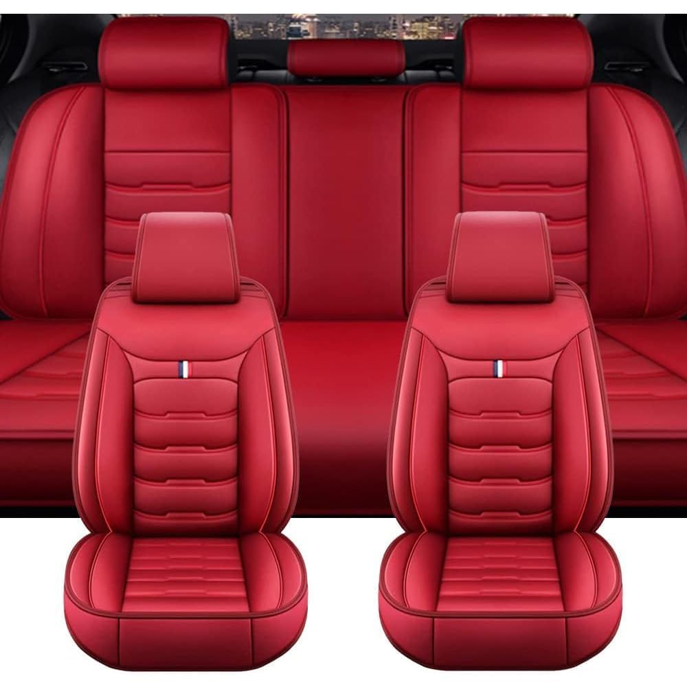 DAYKET Auto Sitzbezüge Set für Ford Ranger Wildtrak (2016-2023), Custom wasserdichte Autositzschoner aus Leder Auto Zubehör,B/Red von DAYKET