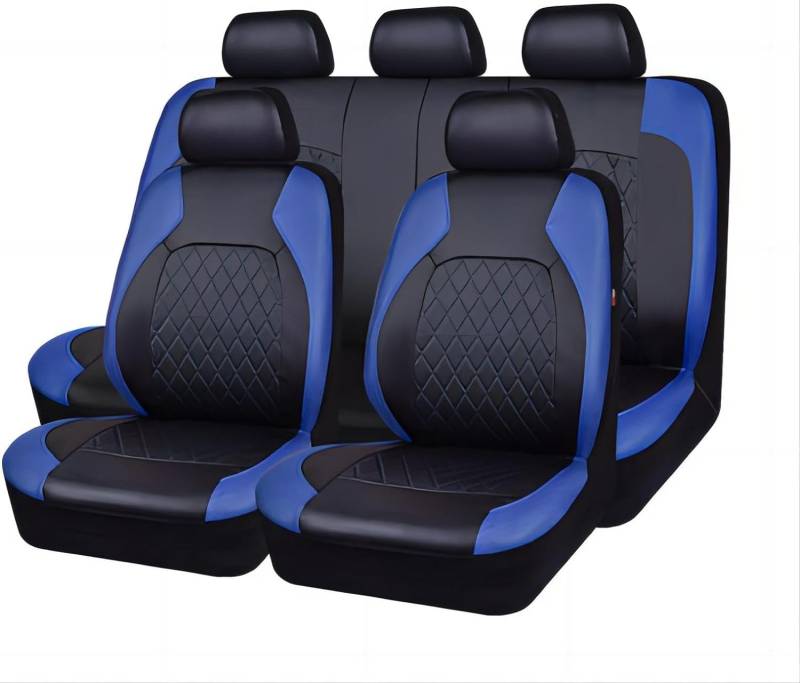 DAYKET Auto-Sitzbezug für Skoda Roomster (2012-2014), 9-teiliges Set Sitzbezug Komplett-Set, wasserdichte Autositzschoner Leder,Blue von DAYKET