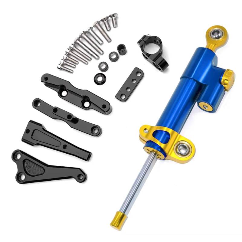 DAYOTIE Lenkungsdämpfer Kompatibel Mit CB650F Motorrad Lenkungsdämpfer Stabilisatorhalterung Unterstützung Lenkerstabilisator Universelles Zubehör Einstellbar(Blue-Yellow) von DAYOTIE