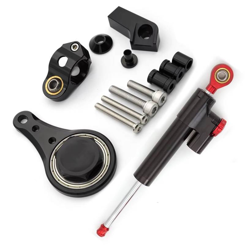 DAYOTIE Lenkungsdämpfer Kompatibel Mit Ninja 600 Für ZX636 Für ZX6R 2005–2006 Motorräder Lenkung Stabilisieren Dämpfer Halterung Unterstützung Mount Kit Universal(Black-Red) von DAYOTIE