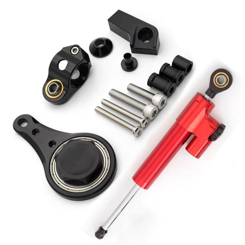 DAYOTIE Lenkungsdämpfer Kompatibel Mit Ninja 600 Für ZX636 Für ZX6R 2005–2006 Motorräder Lenkung Stabilisieren Dämpfer Halterung Unterstützung Mount Kit Universal(Red) von DAYOTIE
