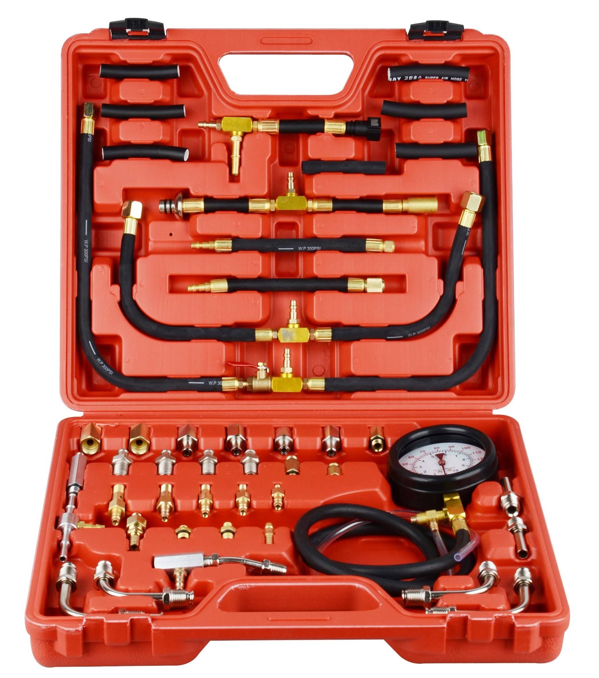 DAYUAN Benzindrucktester Set, Einspritzanlage Benzindruckprüfer Set, TU-443 Kompression Kraftstoffeinspritzdruckprüfgerät Kfz-Werkzeugsatz Mit Adapter Und 0-140PSI / 0-10Bar-Manometer von DAYUAN