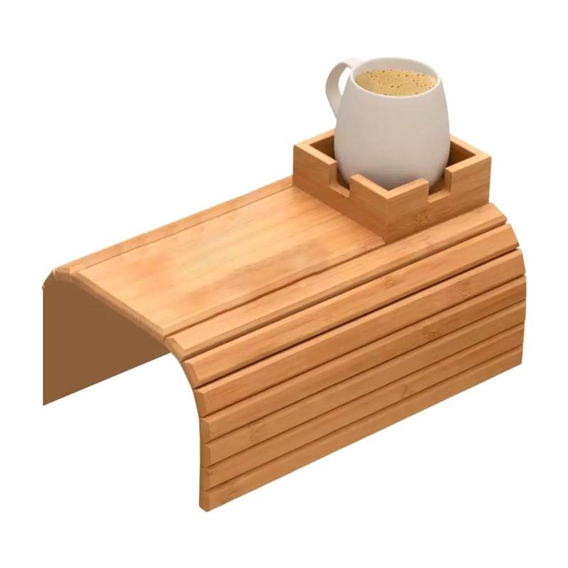 Faltbares Bambus-Tablett mit abnehmbaren Getränkehaltern, 2-in-1-Design, rutschfeste Vorderseite für Snacks, Getränke, Fernbedienung von DAYnagh