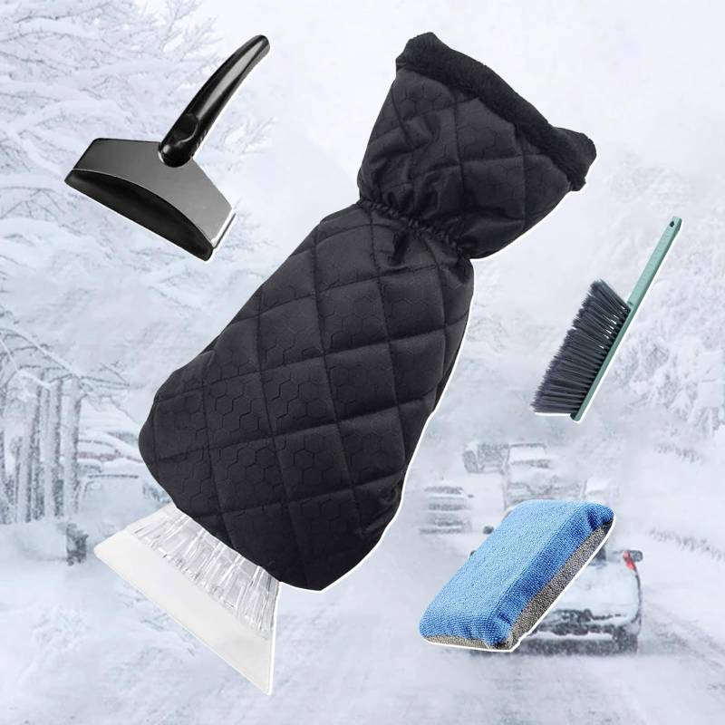 Kratzer Scheiben Schnee Eiskratzerhandschuh, 4 Stück Handschuh Eiskratzer,Eiskratzer Auto Handschuh,Wärmender Scheibenkratzer mit Handschuh Auto,Auto Eiskratzer mit Handschuh,für Eiskratzer Auto von DAZZTIME