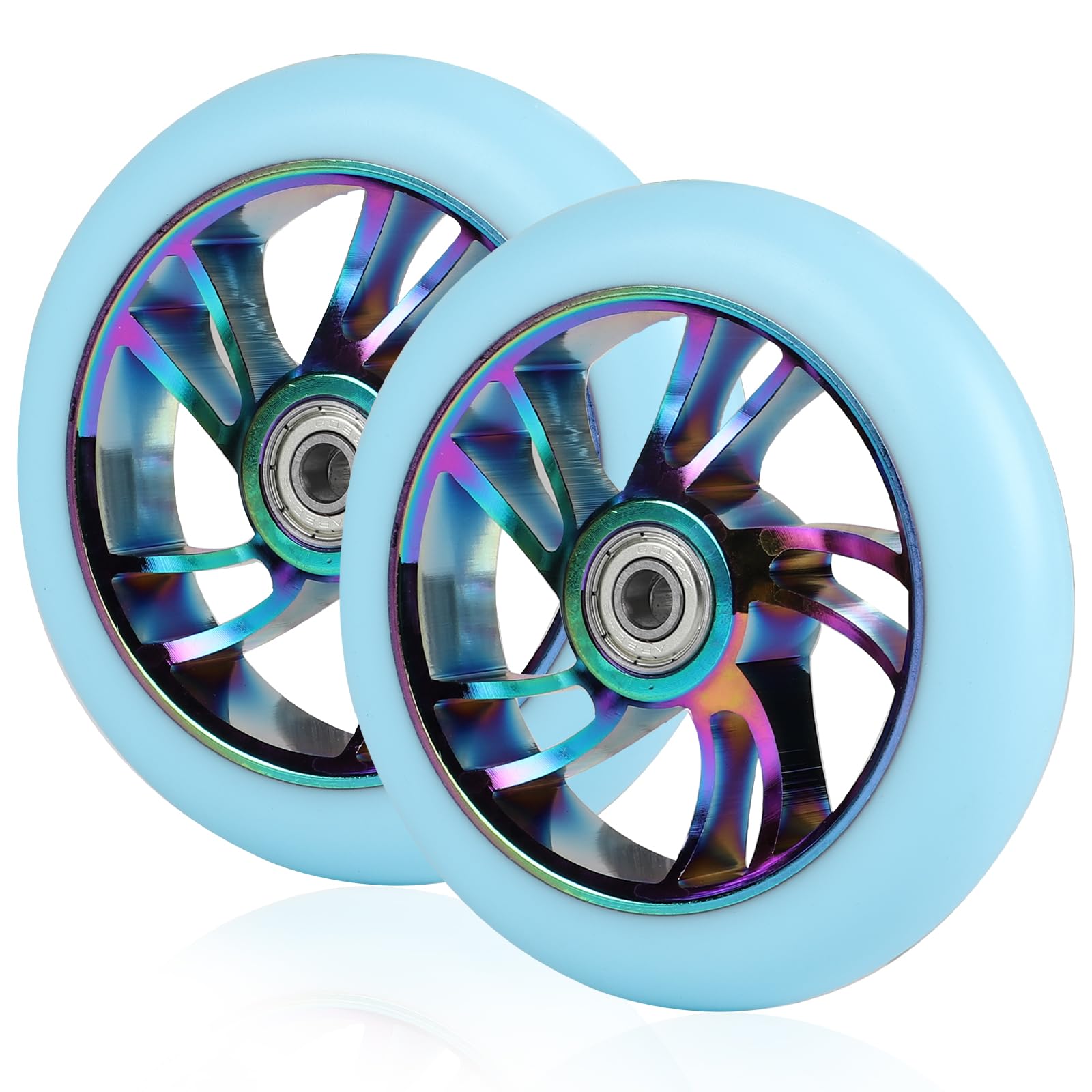 DBREAKS Stunt Scooter Rollen, 2 Stück Scooter Ersatzräder, 120mm Scooter Räder mit ABEC, 9 Kugellager, Härtegrad 88A, geeignet für allerlei Scooter (Bunt-Blau) von DBREAKS