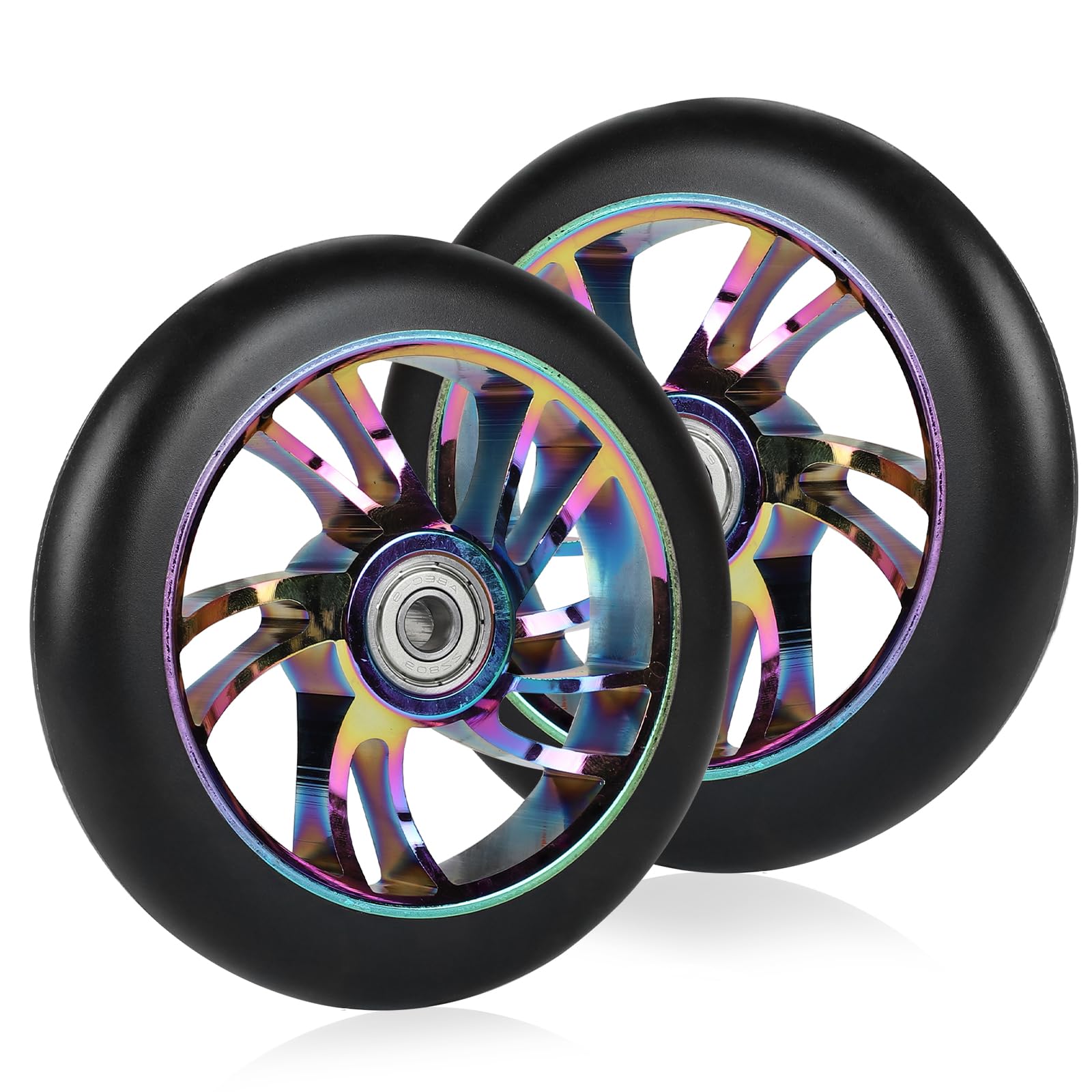 DBREAKS Stunt Scooter Rollen, 2 Stück Scooter Ersatzräder, 120mm Scooter Räder mit ABEC, 9 Kugellager, Härtegrad 88A, geeignet für allerlei Scooter (Bunt-Schwarz) von DBREAKS