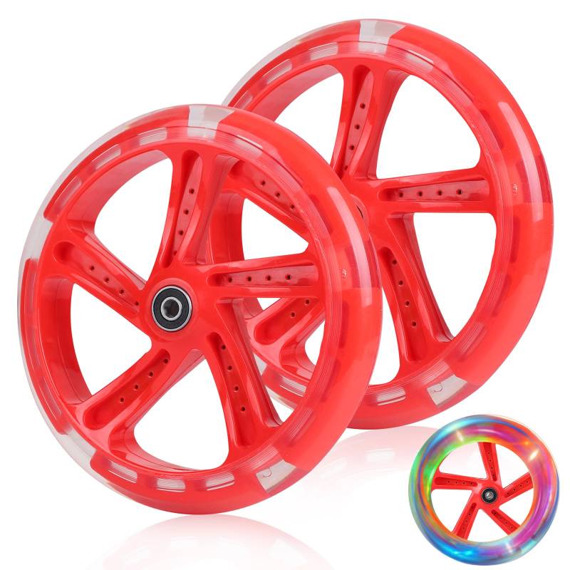 DBREAKS Stunt Scooter Rollen, 2 Stück Scooter Ersatzräder, 200mm Scooter Räder mit ABEC, 9 Kugellager, Härtegrad 88A, geeignet für allerlei Scooter (Rot) von DBREAKS