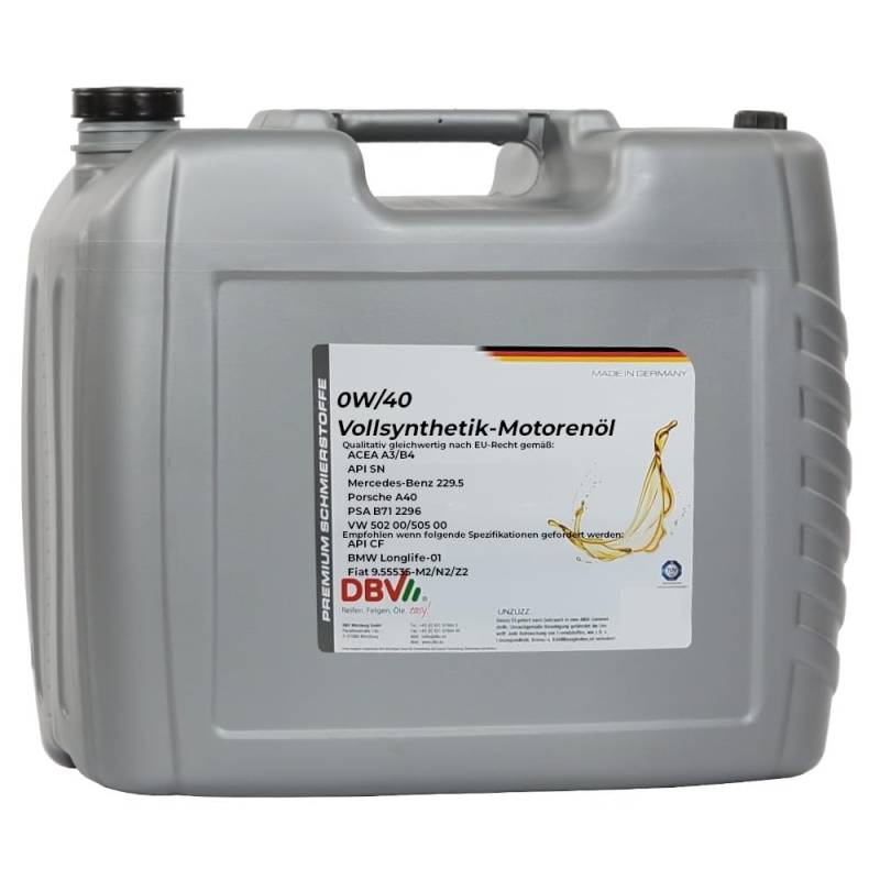 0W/40 DBV-Vollsynthetik-Motorenöl 20-Liter-Kanister von DBV