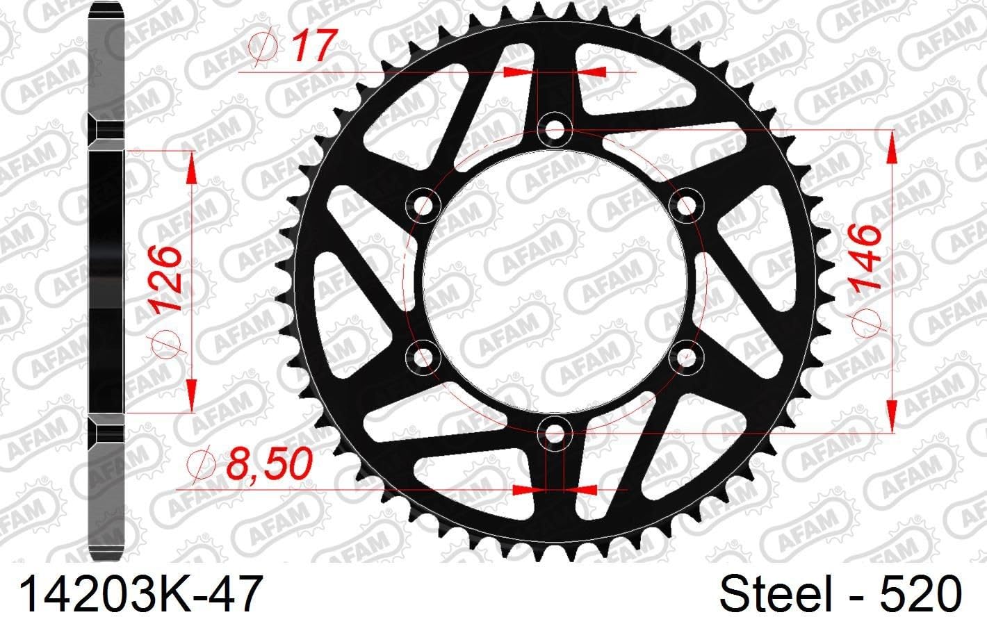 MX Stahl-Kettenrad AFAM 520-47Z (Schwarz) von DC Afam NV