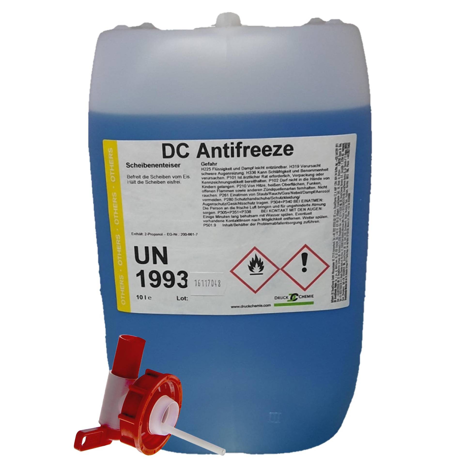 DC DruckChemie GmbH Antifreeze Scheibenenteiser Auto 10L + Auslaufhahn - Leistungsstarker Entfroster für Autoscheiben, Seitenspiegel & Scheinwerfer von DC Antifreeze