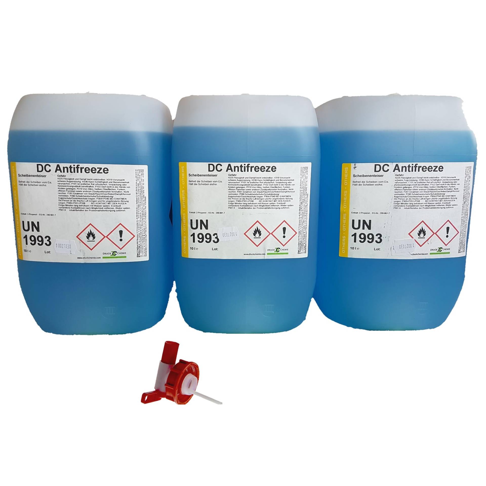 DC DruckChemie GmbH Antifreeze Scheibenenteiser Auto 3 x 10L + Auslaufhahn - Leistungsstarker Entfroster für Autoscheiben, Seitenspiegel & Scheinwerfer DC DruckChemie GmbH Antifreeze Scheibenenteiser Auto 3 x 10L + Auslaufhahn - Leistungsstarker Entfroster für Autoscheiben, Seitenspiegel & Scheinwerfer von DRUCK DC CHEMIE