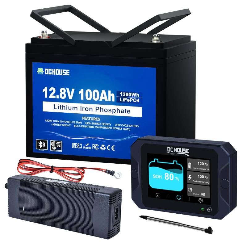12V 100Ah LiFePO4 Batterie mit 10A Batterie Ladegeräte Batterie Monitor 300A batteriewächter 12V/24V/36V/48V Wohnmobile, Solaranlagen von DCHOUSE
