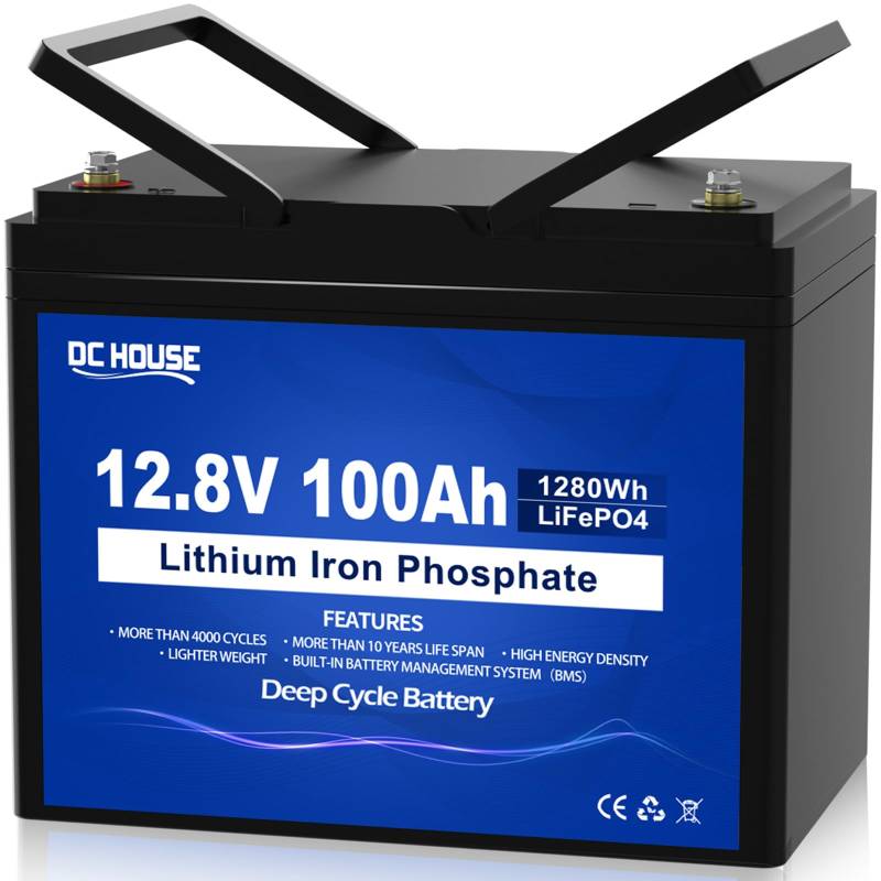 DCHOUSE 12V 100Ah LiFePO4 Batterie, Verbessertes 100A BMS, Bis zu 15000 Zyklen, 1280Wh Lithium Akku, perfekt für Wohnmobile, Solaranlage, Wohnwagen, Boot, Camping,Off-Grid-Systeme von DCHOUSE