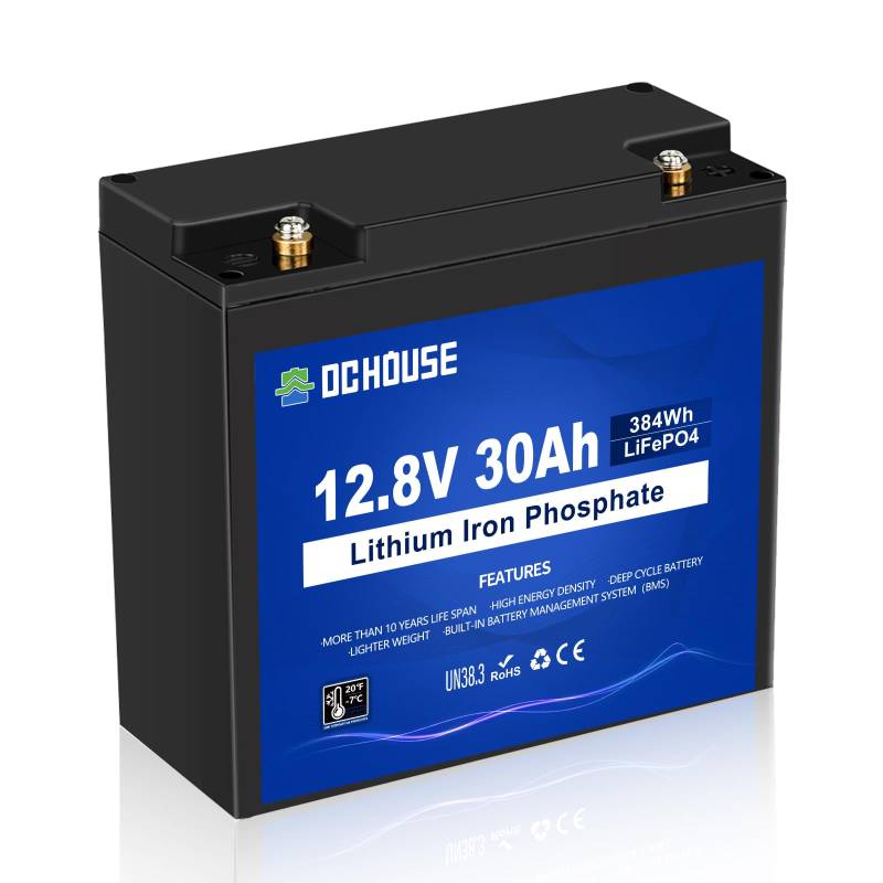 DCHOUSE 12V 30AH LiFePO4 Lithium Batterie, BCI Group U1 mit 30A BMS, Niedertemperaturabschaltung, 4000+Deep Cycles, für Fish Finder, Trolling Motor, Kinder Roller, Power Wheel Chair, Boot, RV, von DCHOUSE