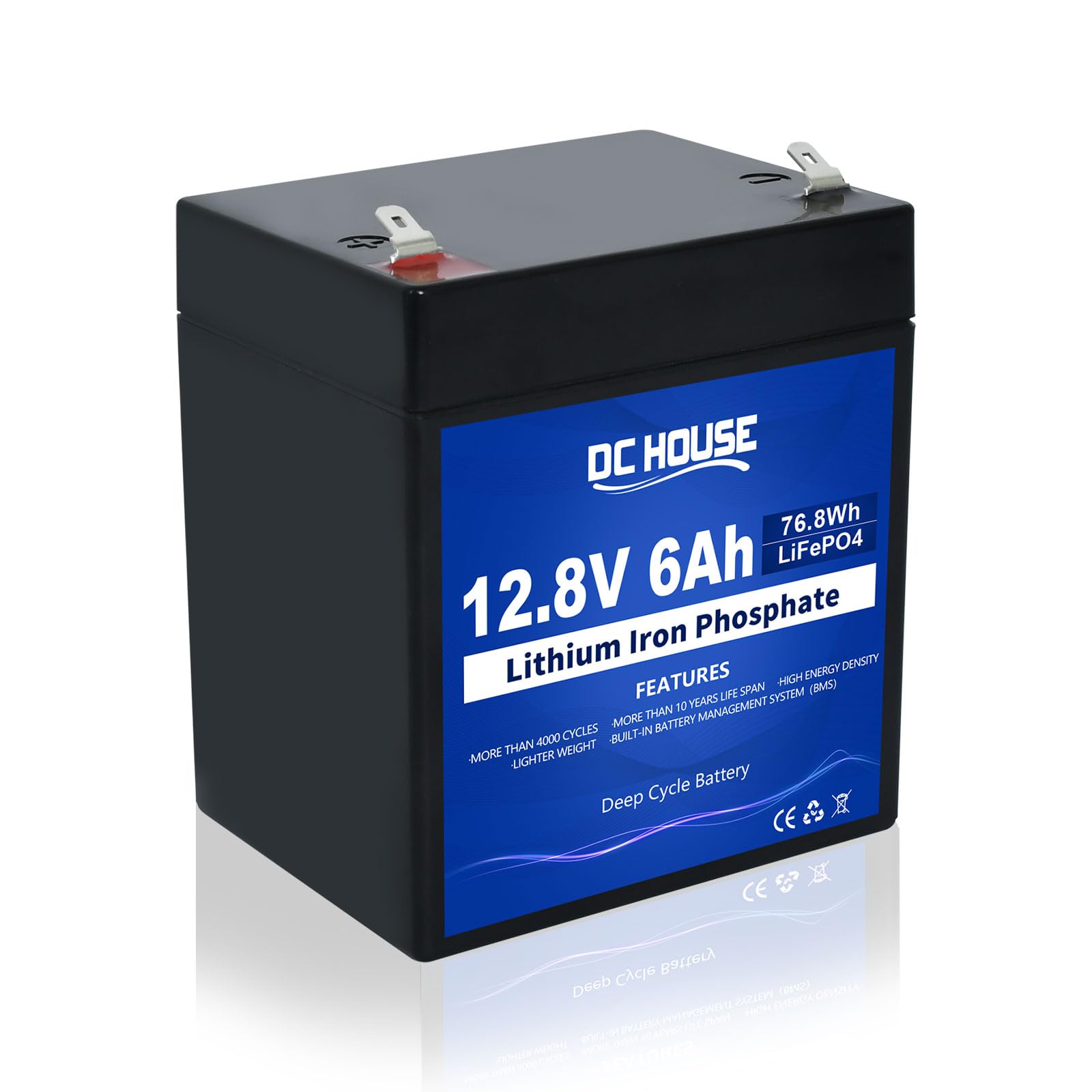 DCHOUSE 12V 6Ah kleine LiFePO4-Batterie, wiederaufladbare Lithiumbatterie mit 3000+ Deep Cycle und BMS-Schutz für Wohnmobile, Golfwagen, Rasenmäher, Solarpanel, Camping von DCHOUSE