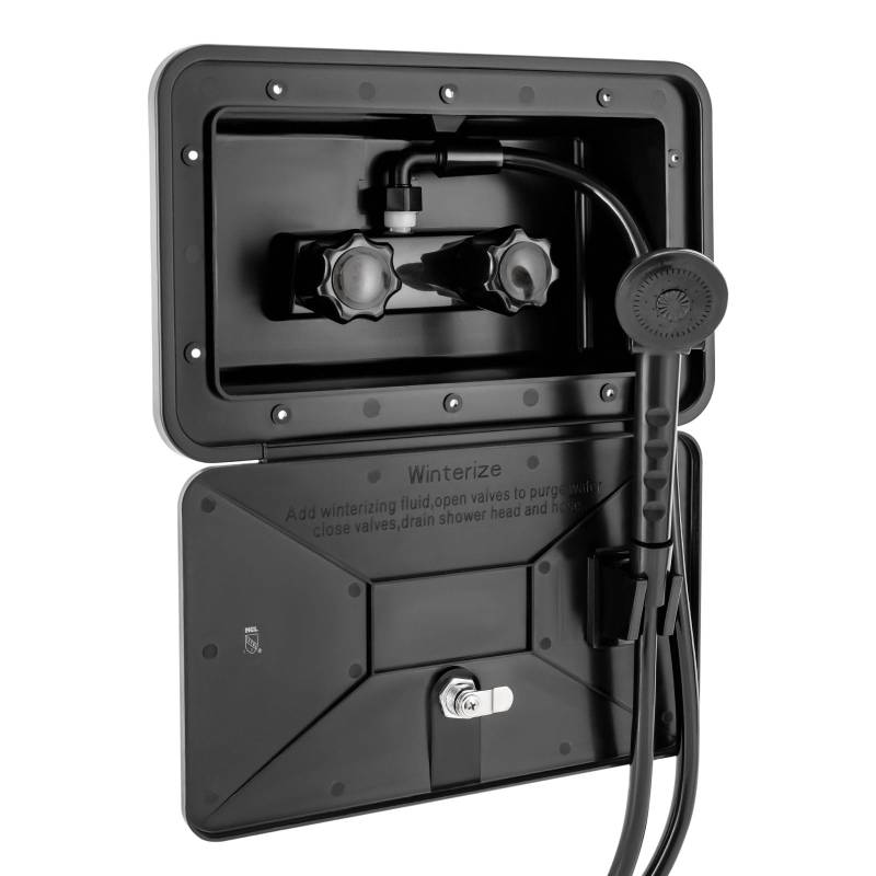 Außenduschbox mit Heiß-Kalt-Schalter, RV Duschbox Kit mit 2 Schlüssel Outdoor Shower Box Ki für Boot RV Caravan Wohnmobil (Schwarz) von DCSYOG