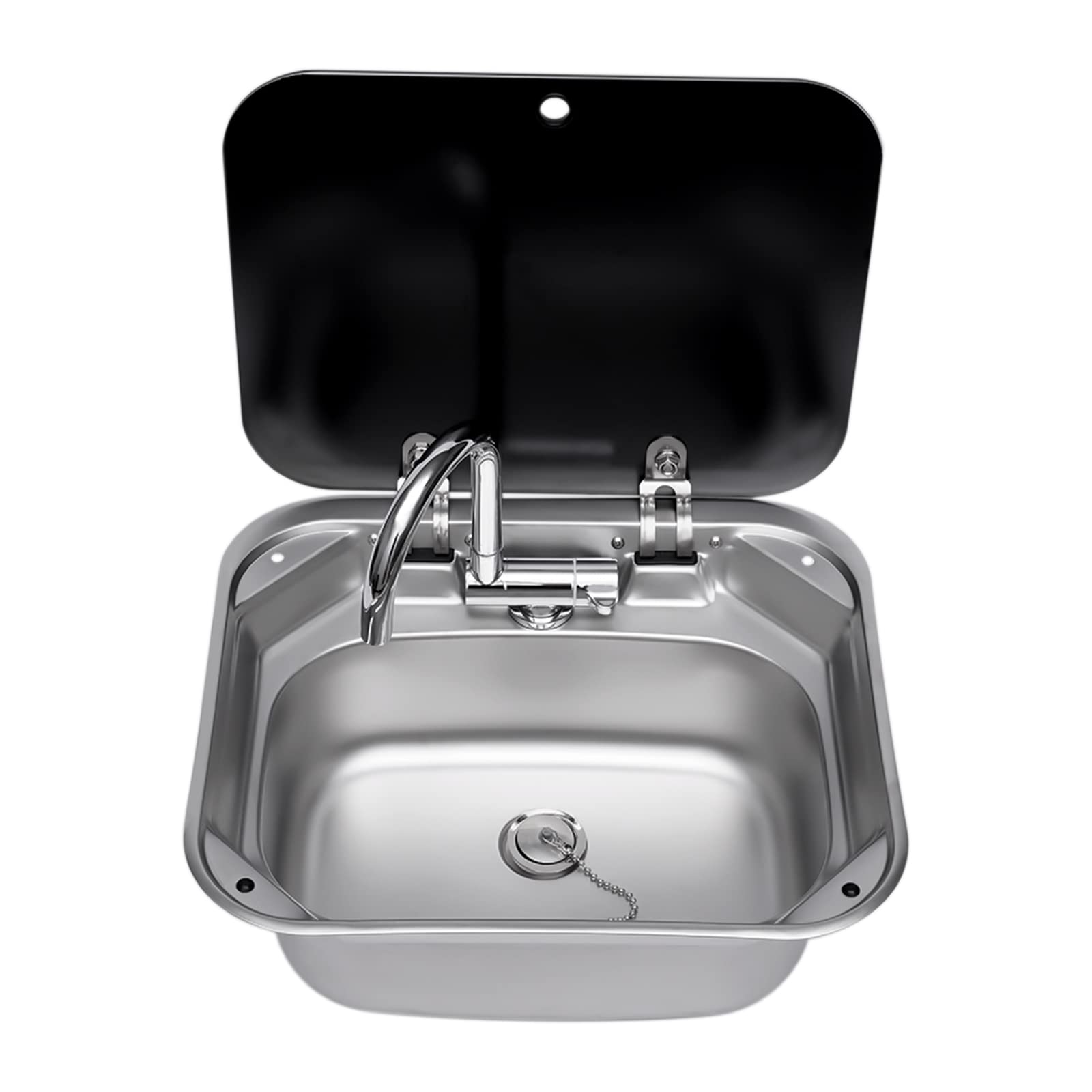 RV Camping Spüle Bausatz, Wohnmobil Spülbecken Edelstahl Handwaschbecken rechteckig mit Wasserhahn und Deckel, Camping Waschbecken für RV Caravan Camper Küche, Bars, Cafés von DCSYOG