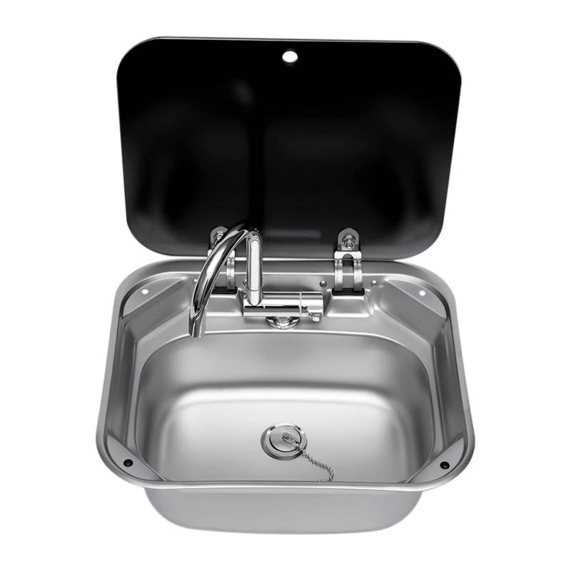 RV Camping Spüle Bausatz, Wohnmobil Spülbecken Edelstahl Handwaschbecken rechteckig mit Wasserhahn und Deckel, Camping Waschbecken für RV Caravan Camper Küche, Bars, Cafés von DCSYOG