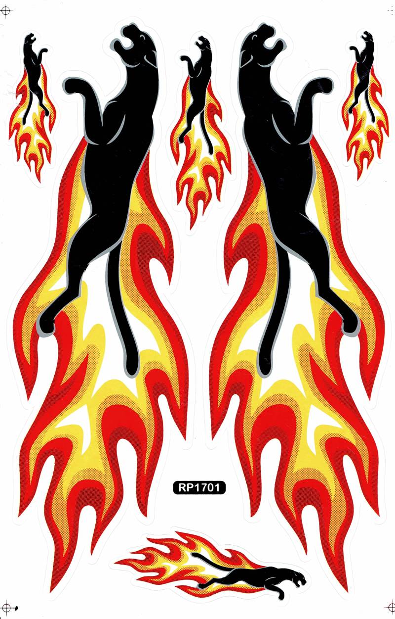 DD Panther Flammen Feuer orange Sticker Aufkleber Folie 1 Blatt 270 mm x 180 mm wetterfest von DD