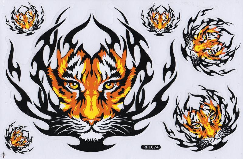 DD Tiger Flammen Sticker Aufkleber Folie 1 Blatt 270 mm x 180 mm wetterfest von DD