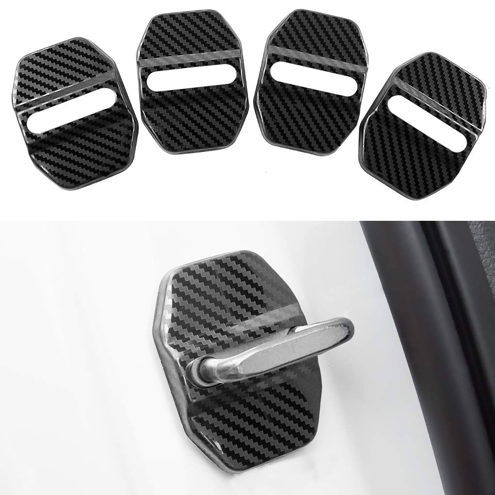Autotürschloss-Abdeckung für Mercedes C/CLA/GLA/GLC/CLS/GLK/GLE/GLS/S/E/M/S/GL/SLK-Klasse AMG, 3M-Kleberückseite, 4-teiliges Set (Edelstahl-Türschlossabdeckung, Kohlefaser-Muster) von DDDXF