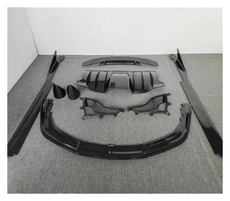 DDGHAE Auto-Frontstoßstange, kompatibel mit Ferrari 458, Carbonfaser, Vor-Style-Frontstoßstangenlippe, Heckdiffusor, Seitenschweller, Heckflügel, Heckspoiler-Bodykit(A SET) von DDGHAE