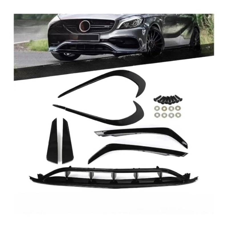 DDGHAE Auto-Vorderseitenstoßstange, kompatibel for Benz A-Klasse W176 A180 A200 A220 A250 AMG A45 2016–2018, Splitter, Luftsplitter, Spoiler, Lippendiffusor(7Pcs Set Carbon Look) von DDGHAE
