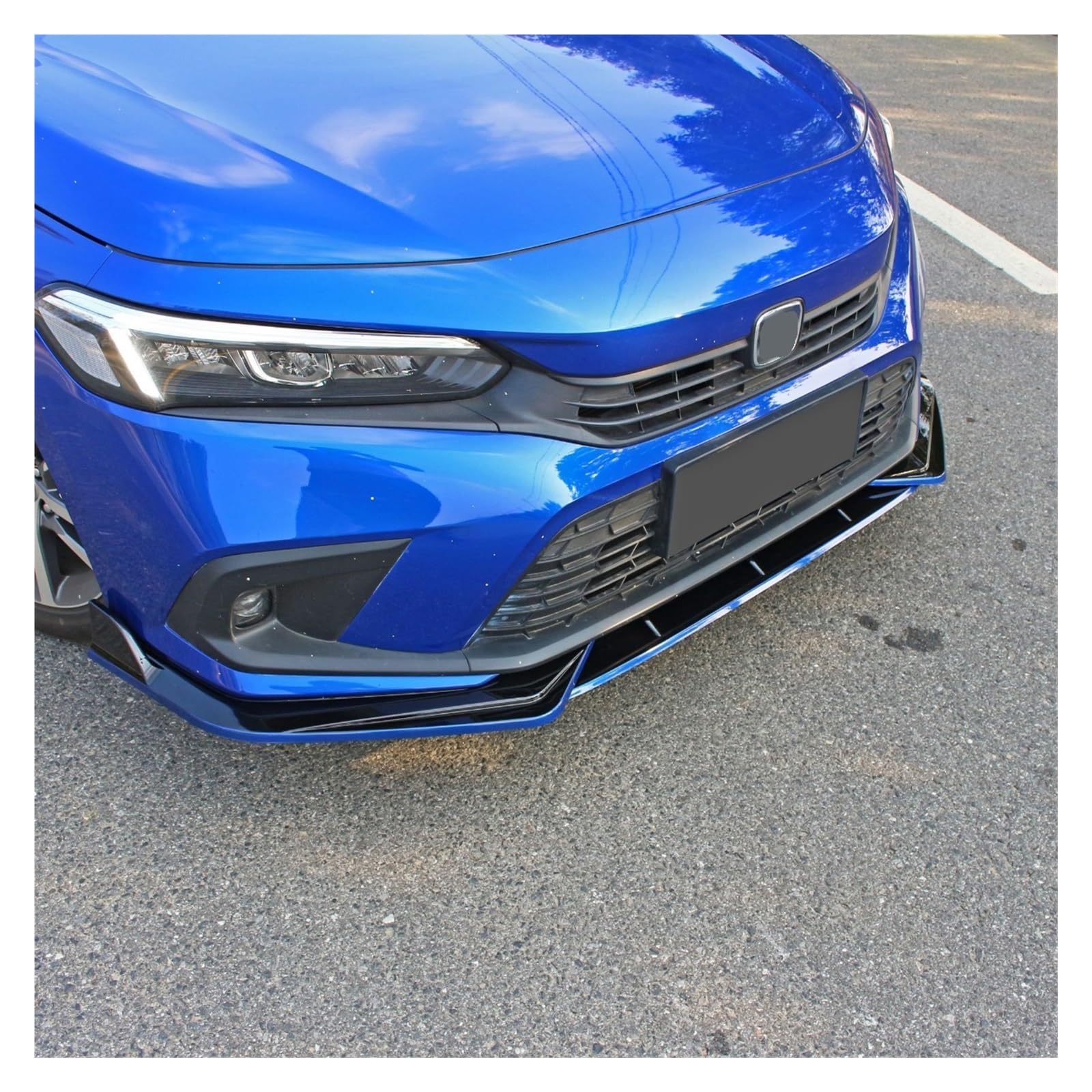 DDGHAE Frontstoßstange Kompatibel for Civic 11. 2022 2023 4DR Limousine Lip Spoiler Seitensplitter Body Kit Deflektorabdeckung Schutz Autozubehör(Black And Blue) von DDGHAE