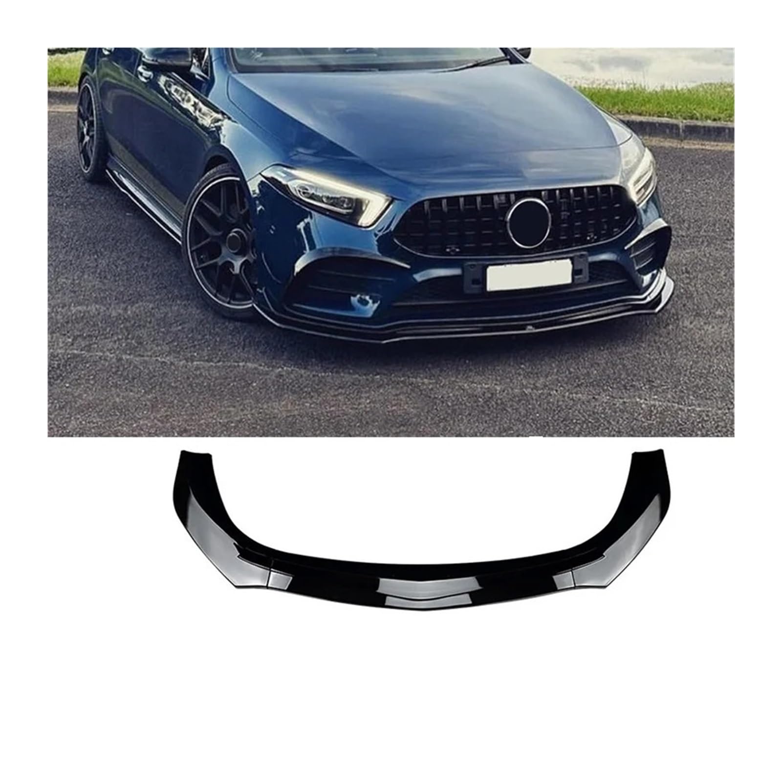 DDGHAE Frontstoßstange kompatibel for Mercedes Benz A-Klasse W177 2019–2022 A180 A200 A35 AMG. Glänzender Lippenseitensplitter-Diffusor-Lippenkörper-Kit-Spoiler(Glossy black) von DDGHAE