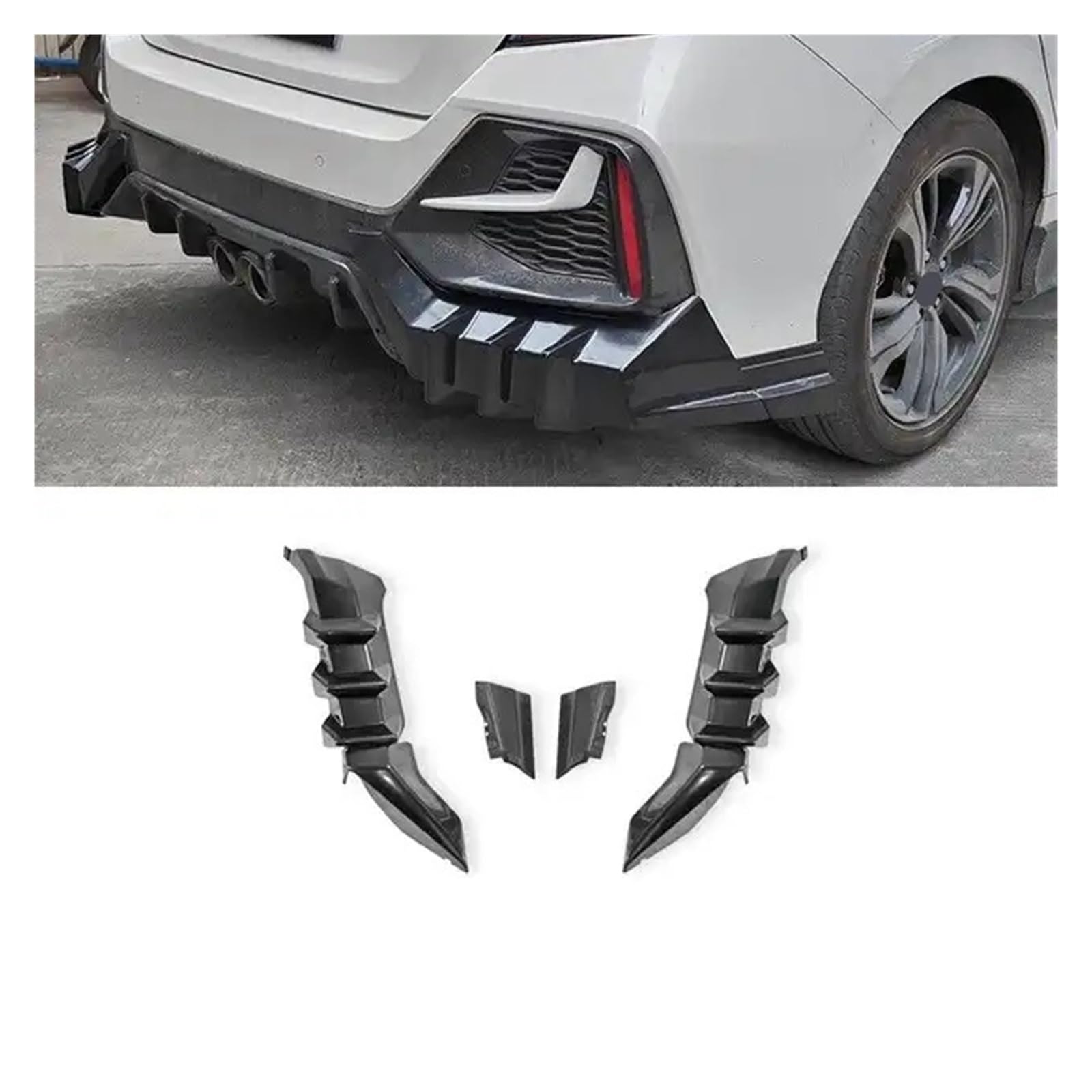 DDGHAE Heckstoßstange Kompatibel for Civic Hatchback 2016-2021, Auto-Fließheck-Bodykit Modifizierte Heckdiffusorflossen Spoilersplitterlippe(Matte Hatchback) von DDGHAE
