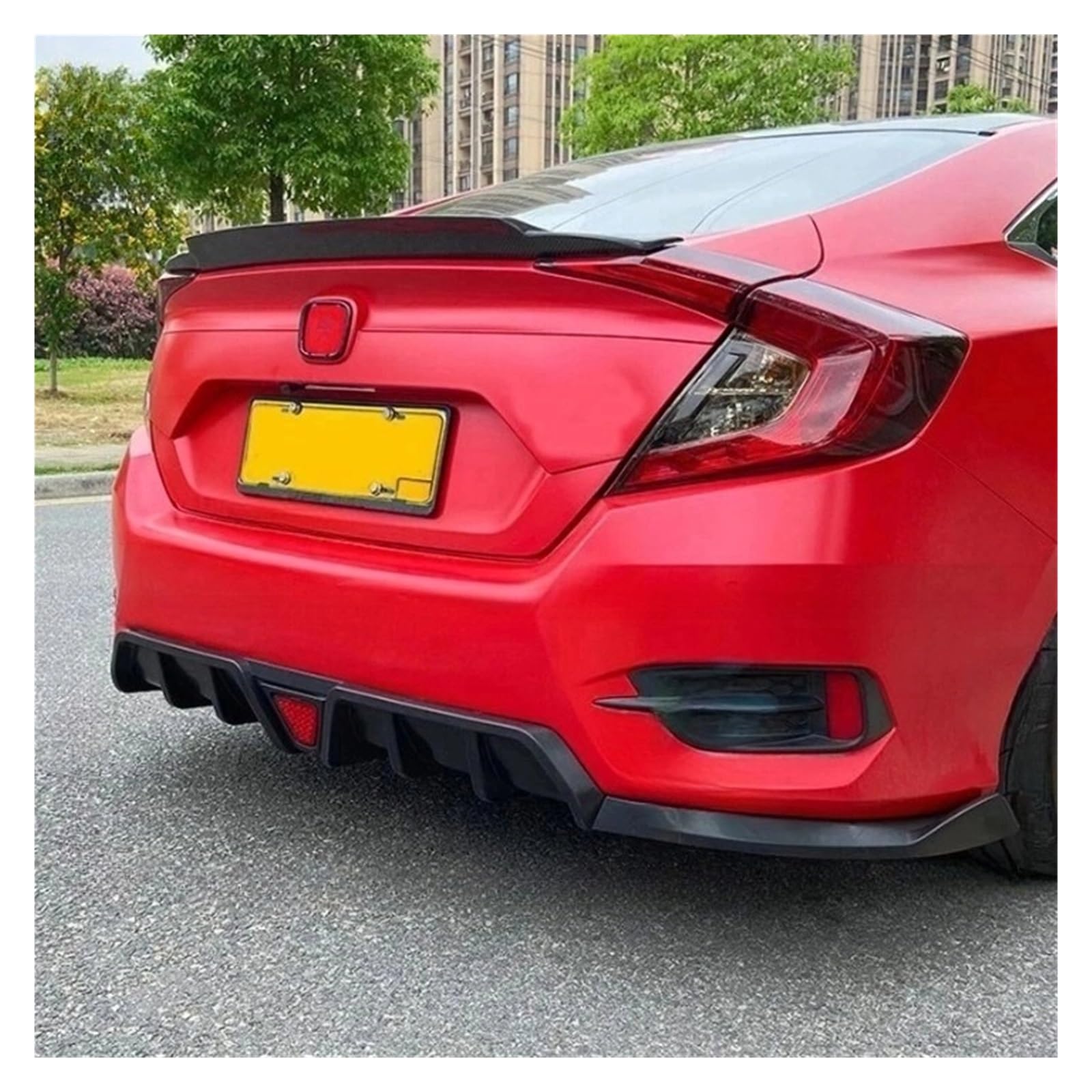DDGHAE Heckstoßstange kompatibel for Civic 2017–2021 (mit Licht) ABS Hellschwarz & ABS Carbon Kofferraumdiffusor Stoßstangenlippe Spoiler(MATT BLACK) von DDGHAE